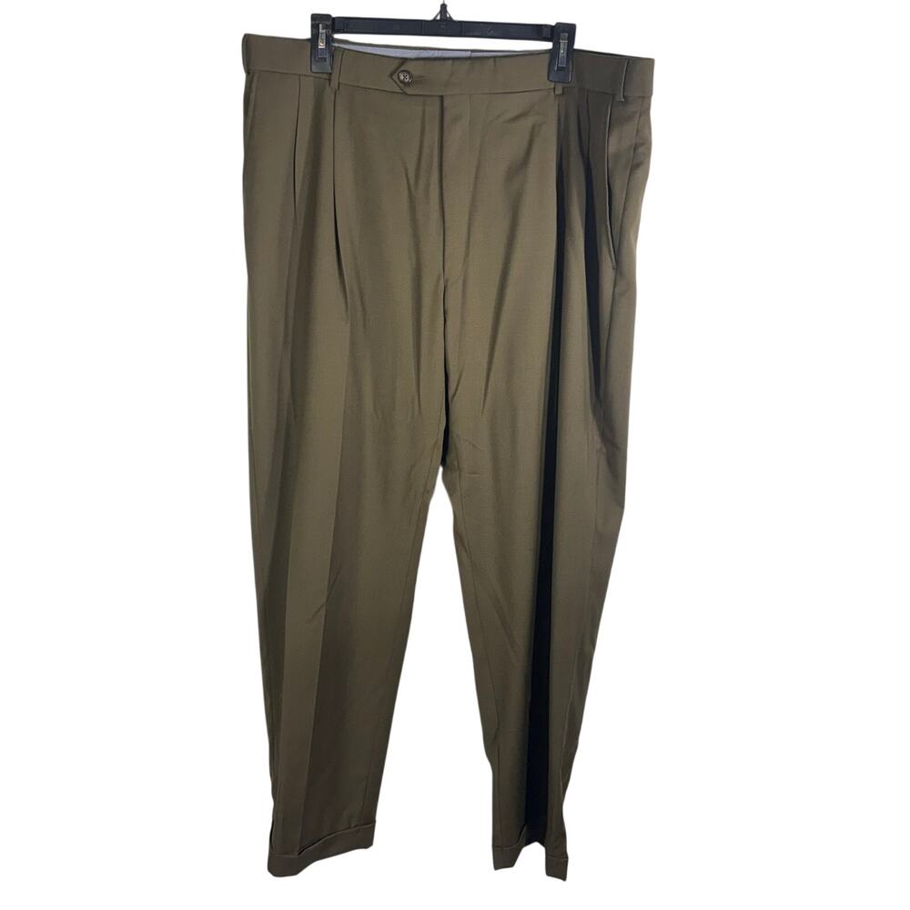 Ballin Super 120s Wool Mens Pleated Dress Pants Green Size 40 Tailored Trousers